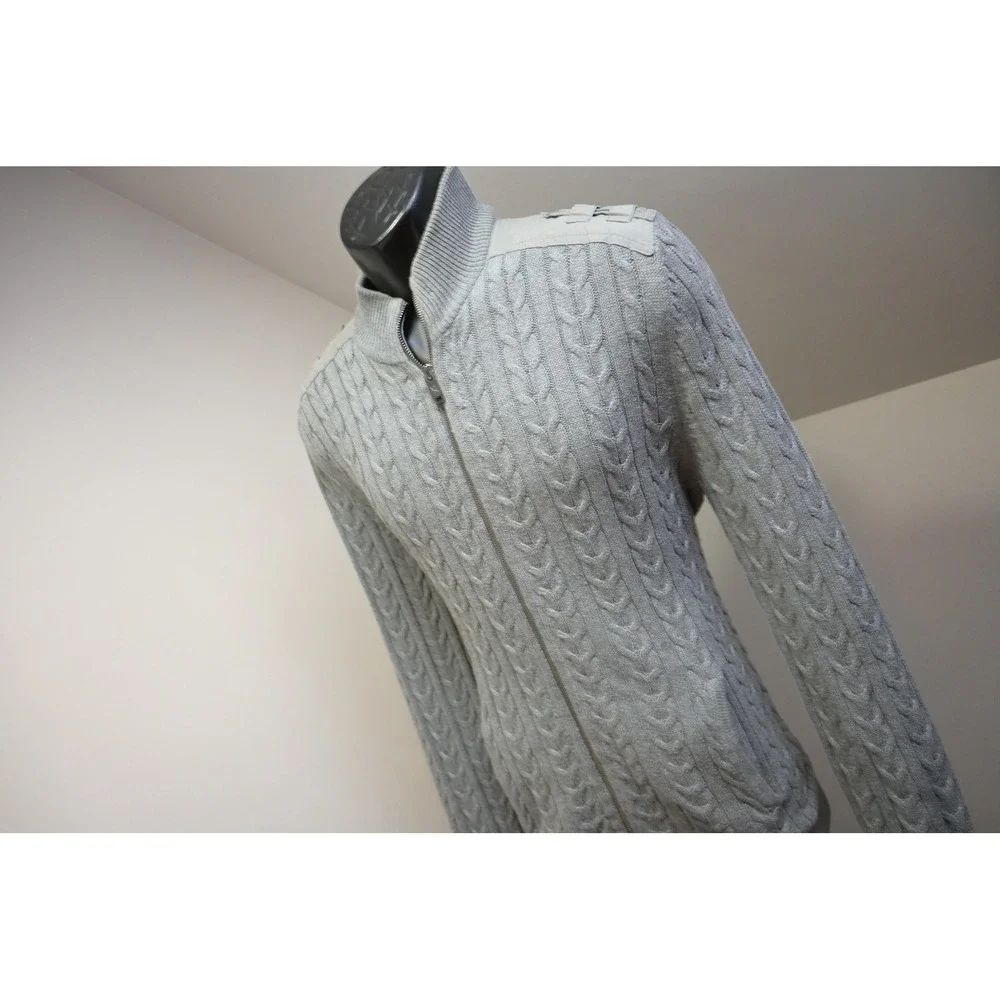 Express Sweater Mens Large Gray Cable Knit Full Zip Epaulettes EUC